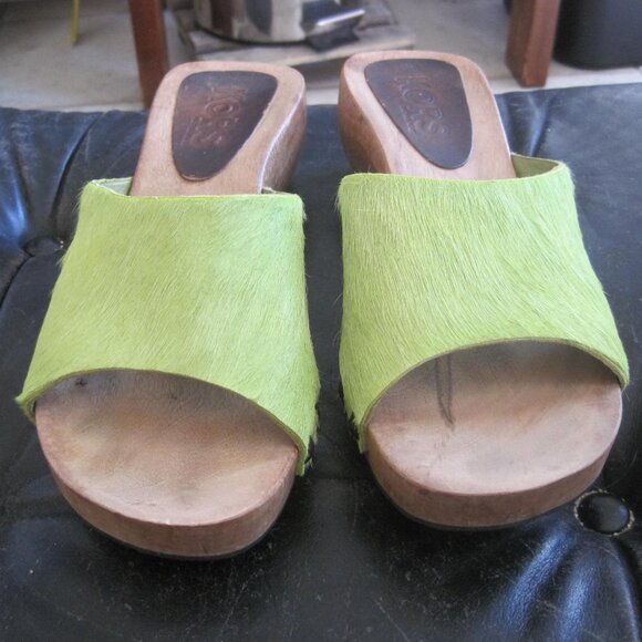 Michael Kors Lime Green Mules Wooden Clog Sandals - Size 8 - Picture 3 of 9